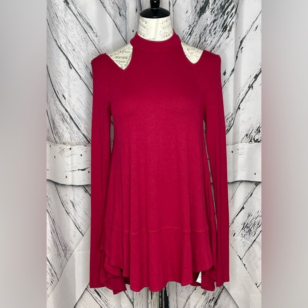 Free People Downtown Girl Cold Shoulder Ribbed Long Sleeve Tunic S